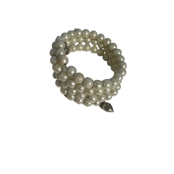 Faux Pearl Coil Dainty Pull On Classic Boho Memory Cuff Beaded Romantic - Picture 1 of 8